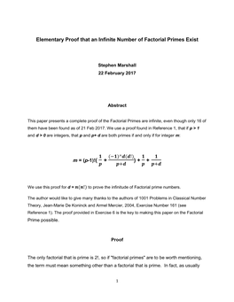 Elementary Proof That an Infinite Number of Factorial Primes Exist