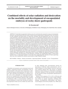 Combined Effects of Solar Radiation and Desiccation on the Mortality and Development of Encapsulated Embryos of Rocky Shore Gastropods