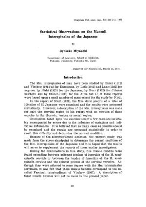 Statistical Observations on the Musculi Interspinales of the Japanese