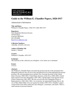 Guide to the William E. Chandler Papers, 1820-1917