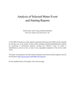 Analysis of Selected Motor Event and Starting Reports