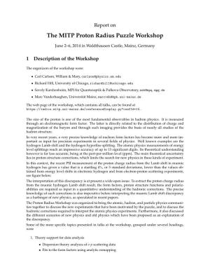 The MITP Proton Radius Puzzle Workshop
