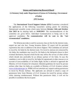 (A Statutory Body Under Department of Science & Technology, Government of India) (ITS