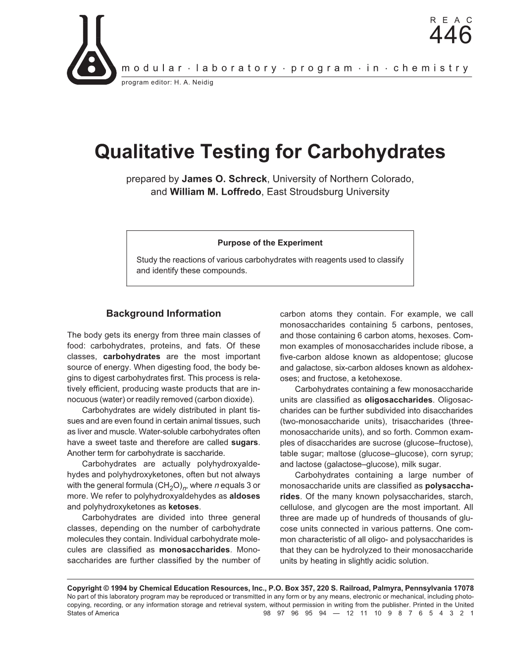 Qualitative Testing for Carbohydrates