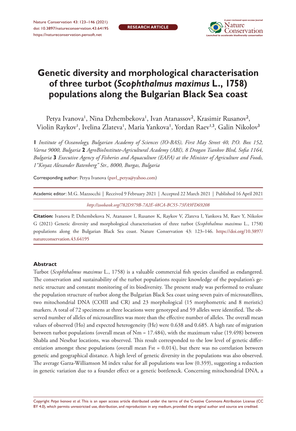 ﻿Genetic Diversity and Morphological Characterisation of Three Turbot (