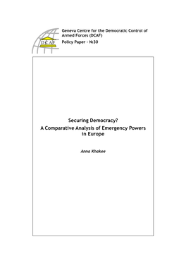 A Comparative Analysis of Emergency Powers in Europe