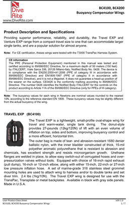 BC4100, BC4200 Buoyancy Compensator Wings Product Description and Specifications