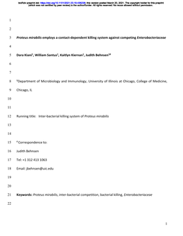 Proteus Mirabilis Employs a Contact-Dependent Killing System Against Competing Enterobacteriaceae