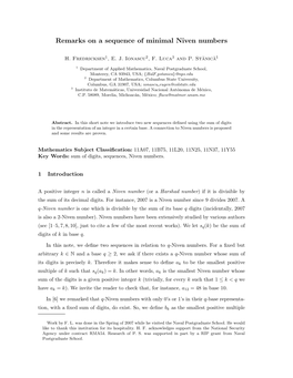 Remarks on a Sequence of Minimal Niven Numbers