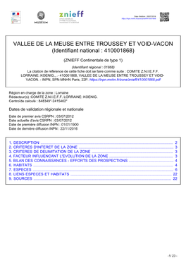 VALLEE DE LA MEUSE ENTRE TROUSSEY ET VOID-VACON (Identifiant National : 410001868)
