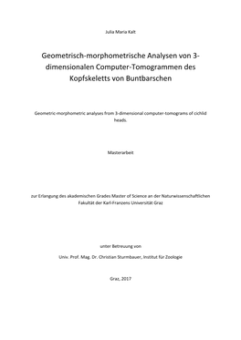 Geometrisch-Morphometrische Analysen Von 3- Dimensionalen Computer-Tomogrammen Des Kopfskeletts Von Buntbarschen