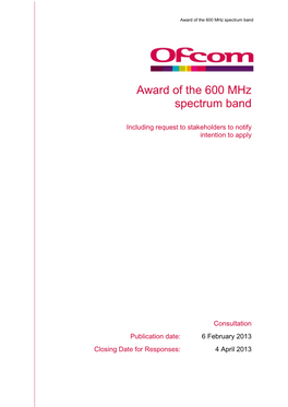 Award of the 600 Mhz Spectrum Band