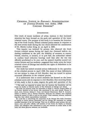CRIMINAL JUSTICE in Extremis: ADMINISTRATION of JUSTICE DURING the APRIL 1968 CHICAGO DISORDER*