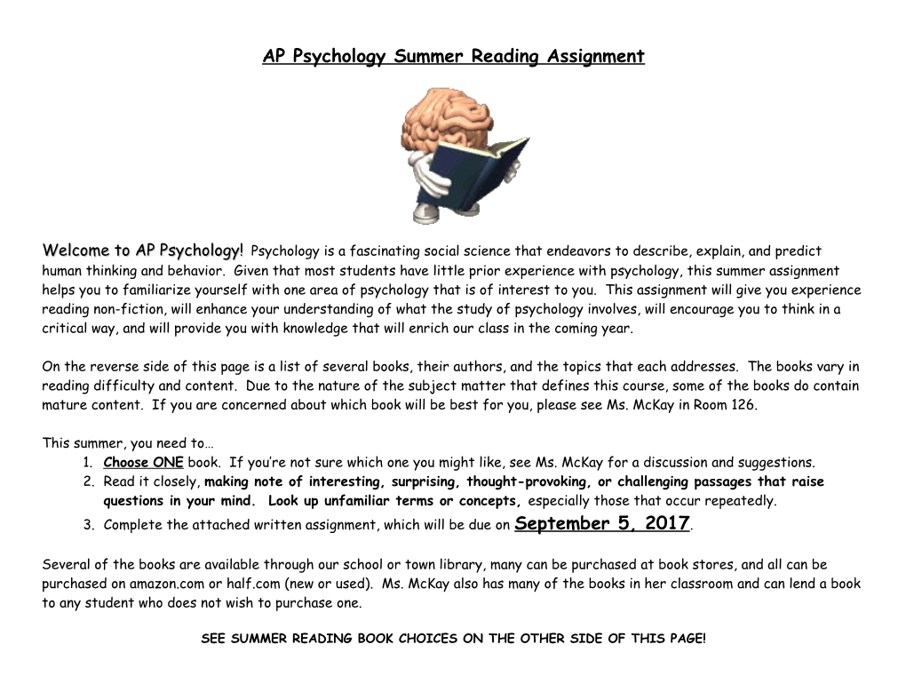 Ap Psychology Summer Assignment Write-Up