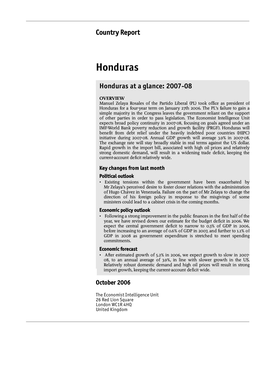 Honduras at a Glance: 2007-08