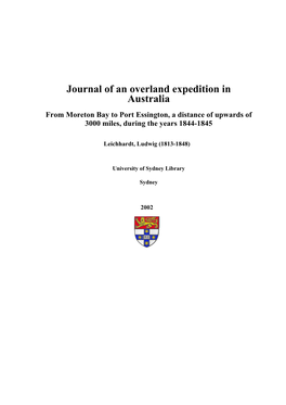 Journal of an Overland Expedition in Australia from Moreton Bay to Port Essington, a Distance of Upwards of 3000 Miles, During the Years 1844-1845
