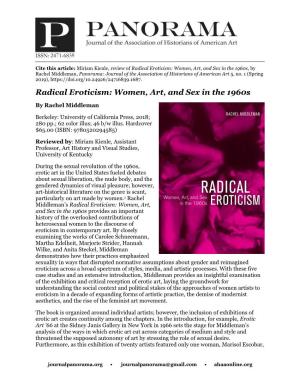 Radical Eroticism: Women, Art, and Sex in the 1960S, by Rachel Middleman, Panorama: Journal of the Association of Historians of American Art 5, No