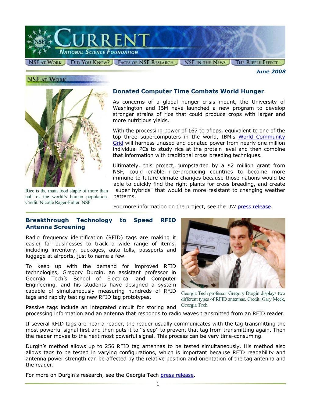 NSF Current Newsletter June 2008