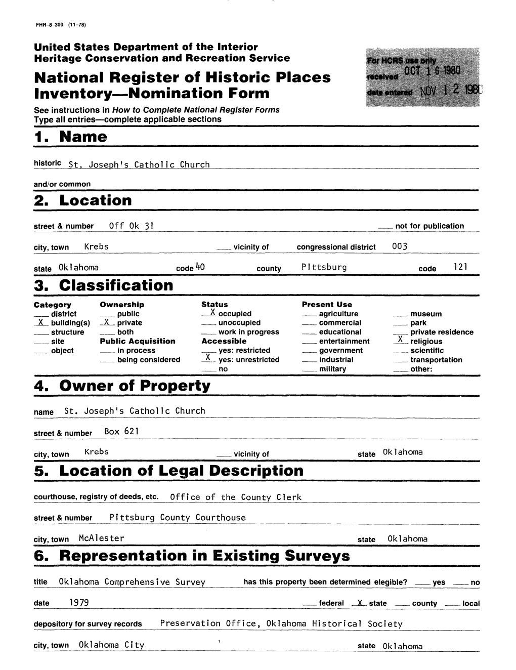 1. Name___3. Classification 4. Owner of Property 9. Location of Legal Description