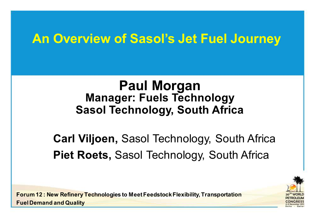 An Overview of Sasol's Jet Fuel Journey