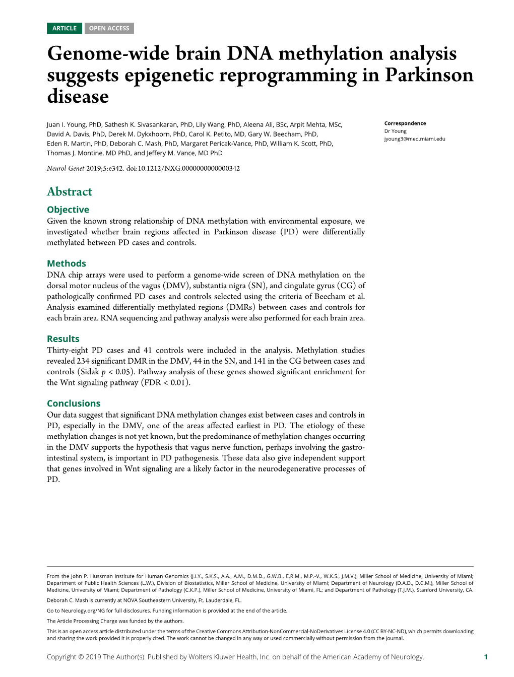 Genome-Wide Brain DNA Methylation Analysis Suggests Epigenetic Reprogramming in Parkinson Disease