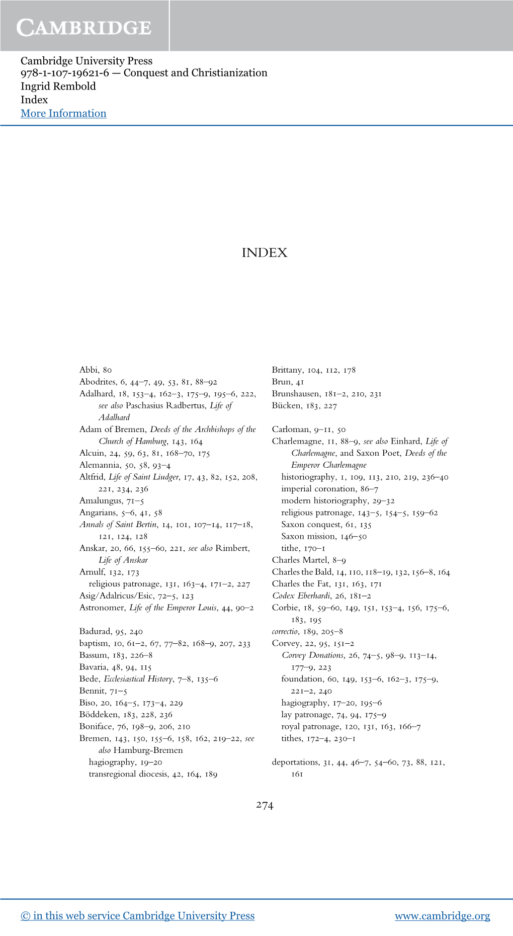 Cambridge University Press 978-1-107-19621-6 — Conquest and Christianization Ingrid Rembold Index More Information