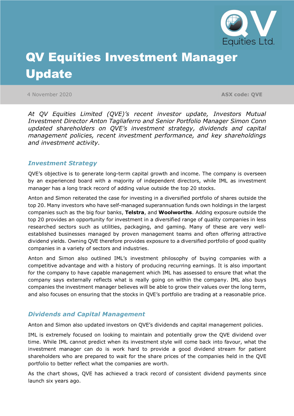 QV Equities Investment Manager Update