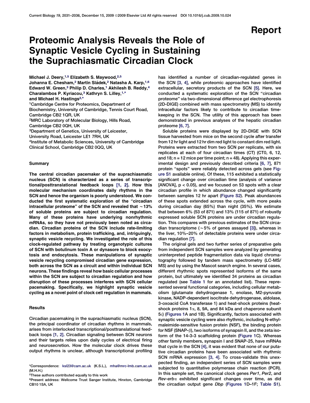 Proteomic Analysis Reveals the Role of Synaptic Vesicle Cycling in Sustaining the Suprachiasmatic Circadian Clock