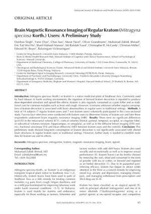 Brain Magnetic Resonance Imaging of Regular Kratom (Mitragyna Speciosa Korth.) Users: a Preliminary Study