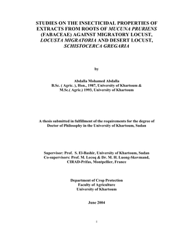 Studies on the Insecticidal Properties of Extracts