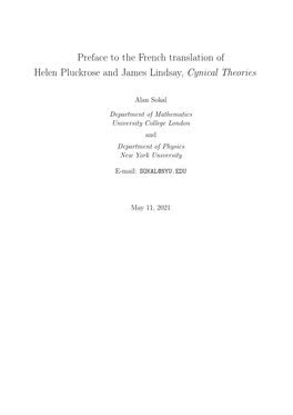 Preface to the French Translation of Helen Pluckrose and James Lindsay, Cynical Theories