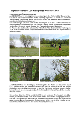Tätigkeitsbericht Der LBV-Kreisgruppe Wunsiedel 2014