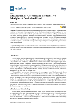 Ritualization of Affection and Respect: Two Principles of Confucian Ritual