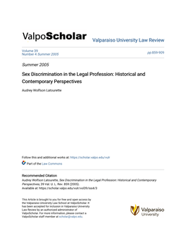 Sex Discrimination in the Legal Profession: Historical and Contemporary Perspectives