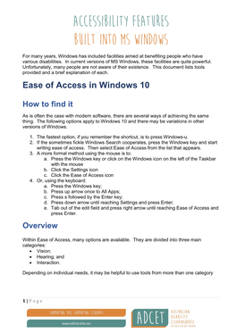 Accessibility Features Built Into MS Windows (Pdf)