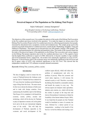 Perceived Impact of the Population on the Khlong Thai Project