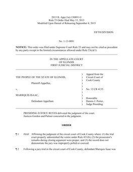 (1St) 130891-U Rule 23 Order Filed May 15, 2015 Modified Upon Denial of Rehearing September 4, 2015