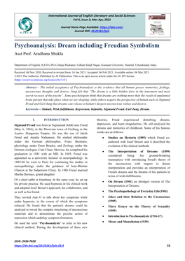 Psychoanalysis: Dream Including Freudian Symbolism Asst Prof