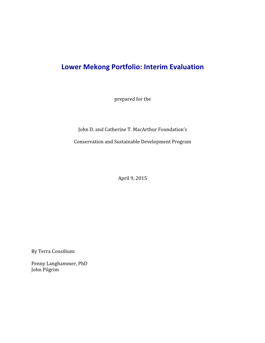 Lower Mekong Portfolio: Interim Evaluation