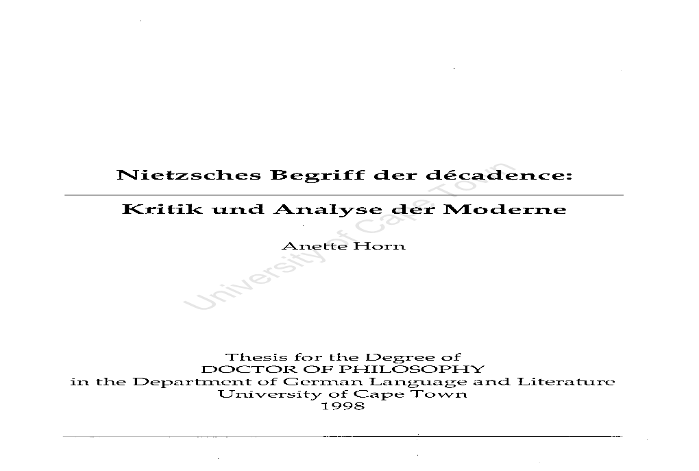 Nietzsches Begriff Der Decadence: Kritik Und Analyse Der Moderne