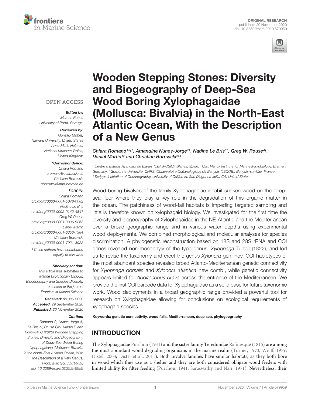 Wooden Stepping Stones: Diversity and Biogeography of Deep-Sea Wood Boring Xylophagaidae