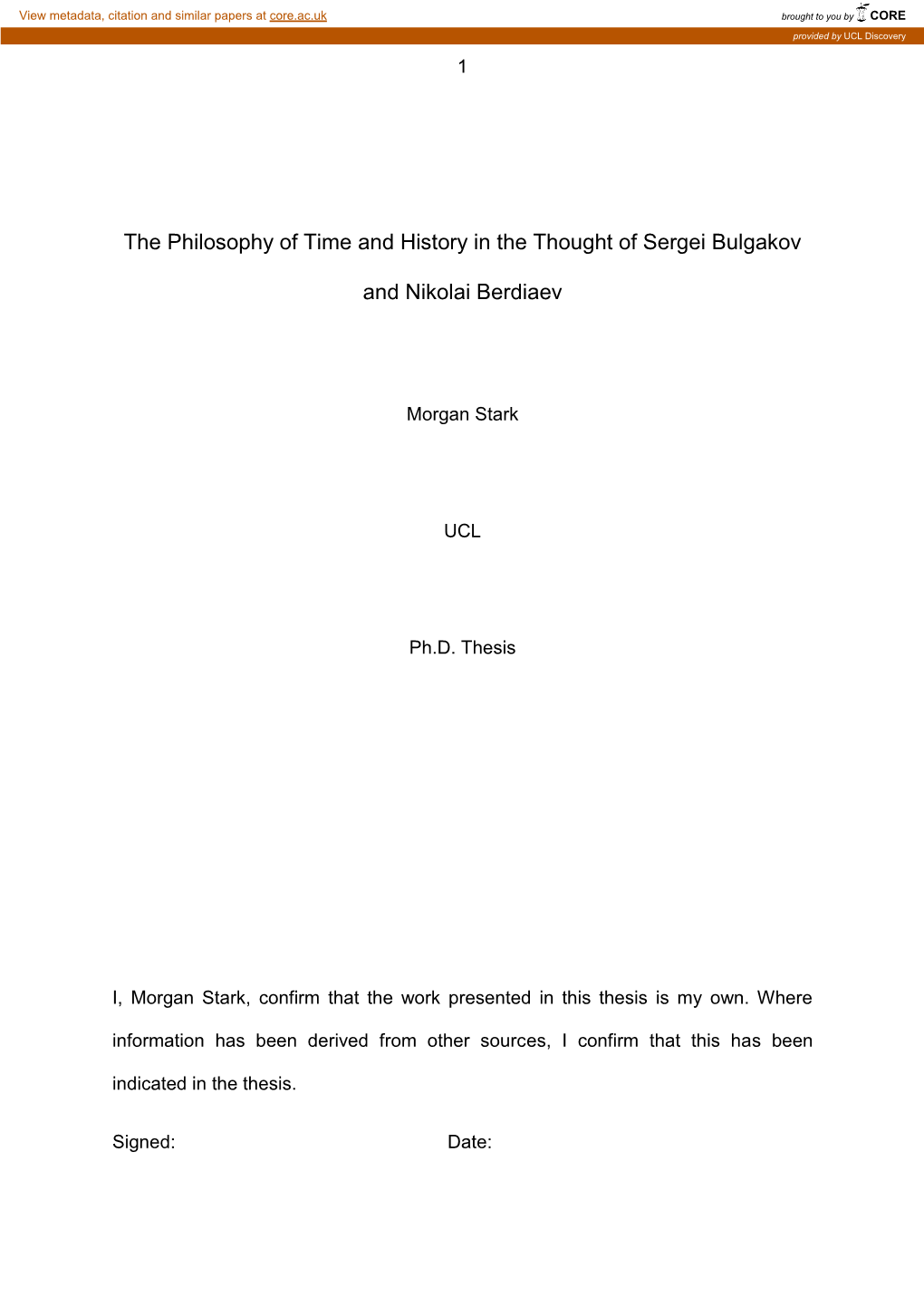 The Philosophy of Time and History in the Thought of Sergei Bulgakov And