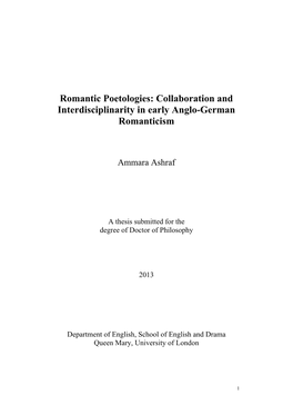 Romantic Poetologies: Collaboration and Interdisciplinarity in Early Anglo-German Romanticism