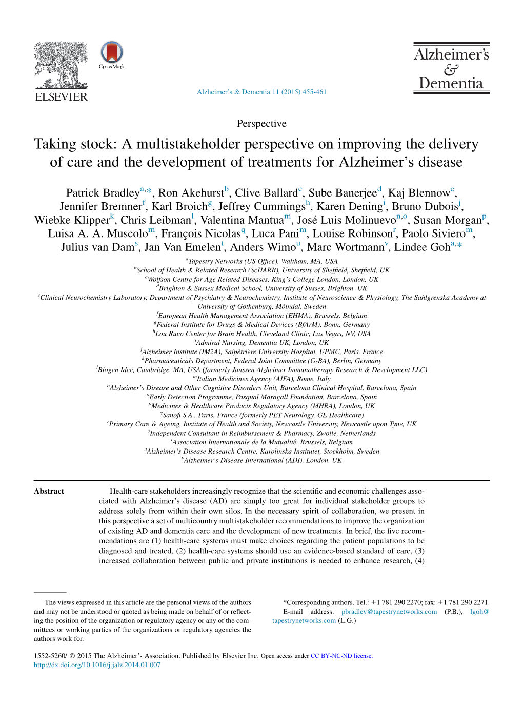 Taking Stock: a Multistakeholder Perspective on Improving the Delivery of Care and the Development of Treatments for Alzheimer’S Disease