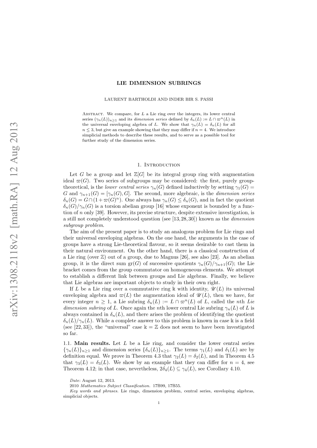 Arxiv:1308.2118V2 [Math.RA]