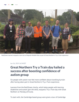 Great Northern Try a Train Day Hailed a Success After Boosting Confidence of Autism Group