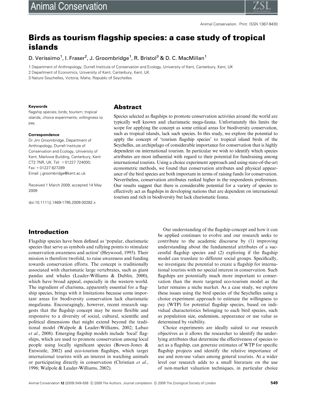 Birds As Tourism Flagship Species: a Case Study of Tropical Islands D