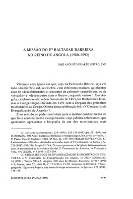 A Missão Do Pe Baltasar Barreira No Reino De Angola