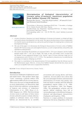 Determination of Biological Characteristics of Artemia Salina