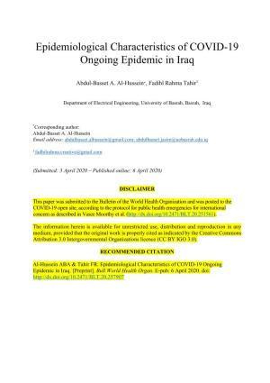 Epidemiological Characteristics of COVID-19 Ongoing Epidemic in Iraq